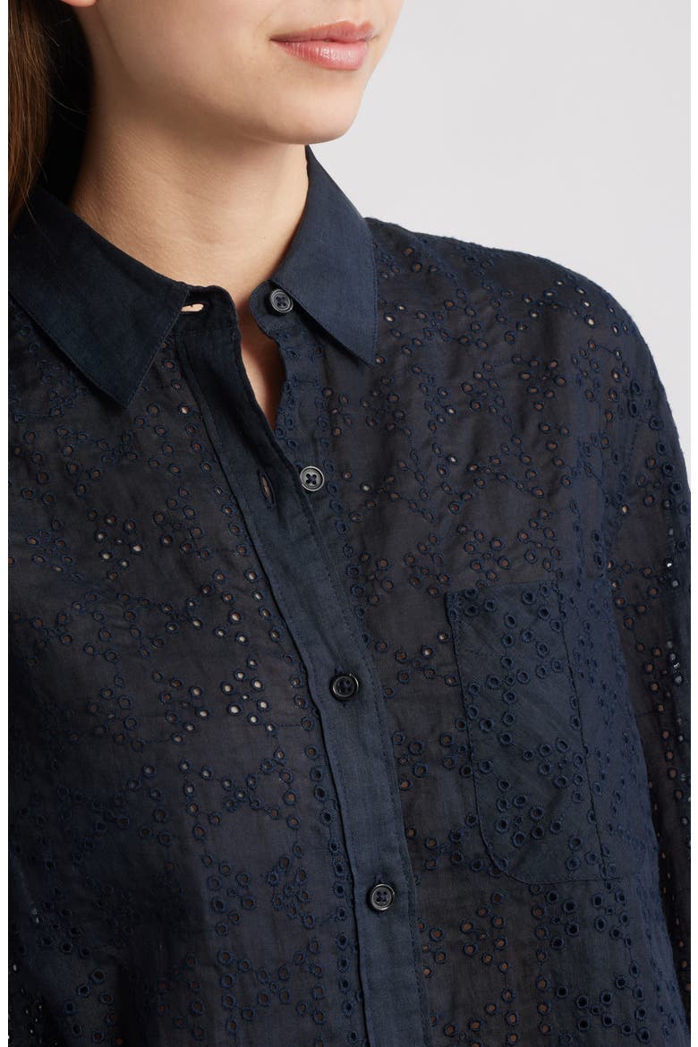 Lucia Eyelet Ramie Button-Up Shirt, Alternate, color, SLEMB