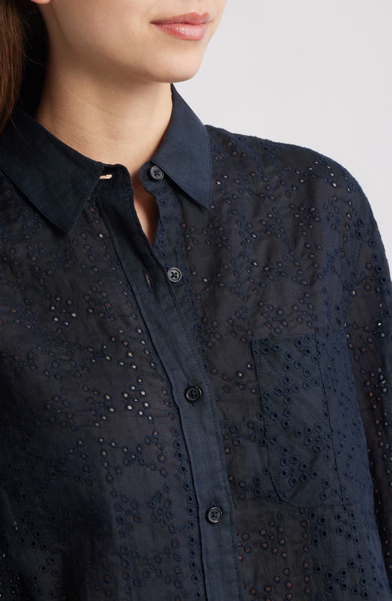 rag & bone Lucia Eyelet Ramie Button-Up Shirt, Alternate, color, Slemb