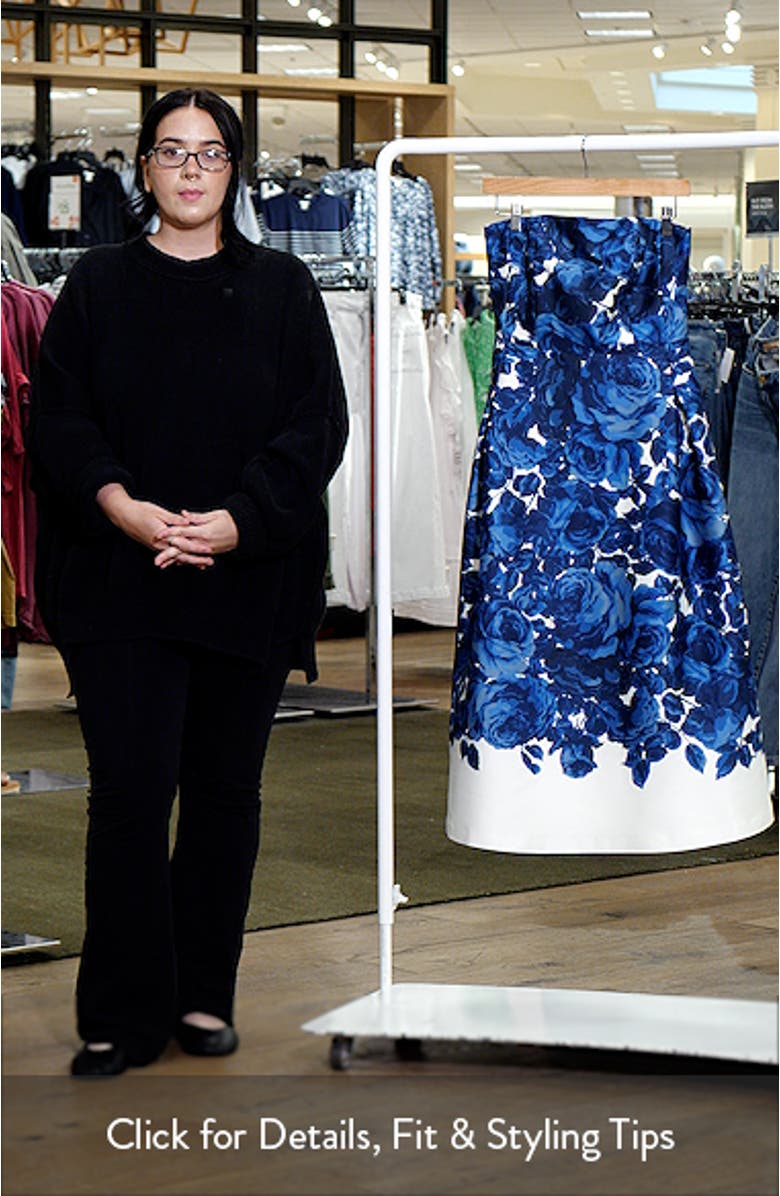 Shay Floral Strapless Stretch Mikado Cocktail Midi Dress, sales video thumbnail