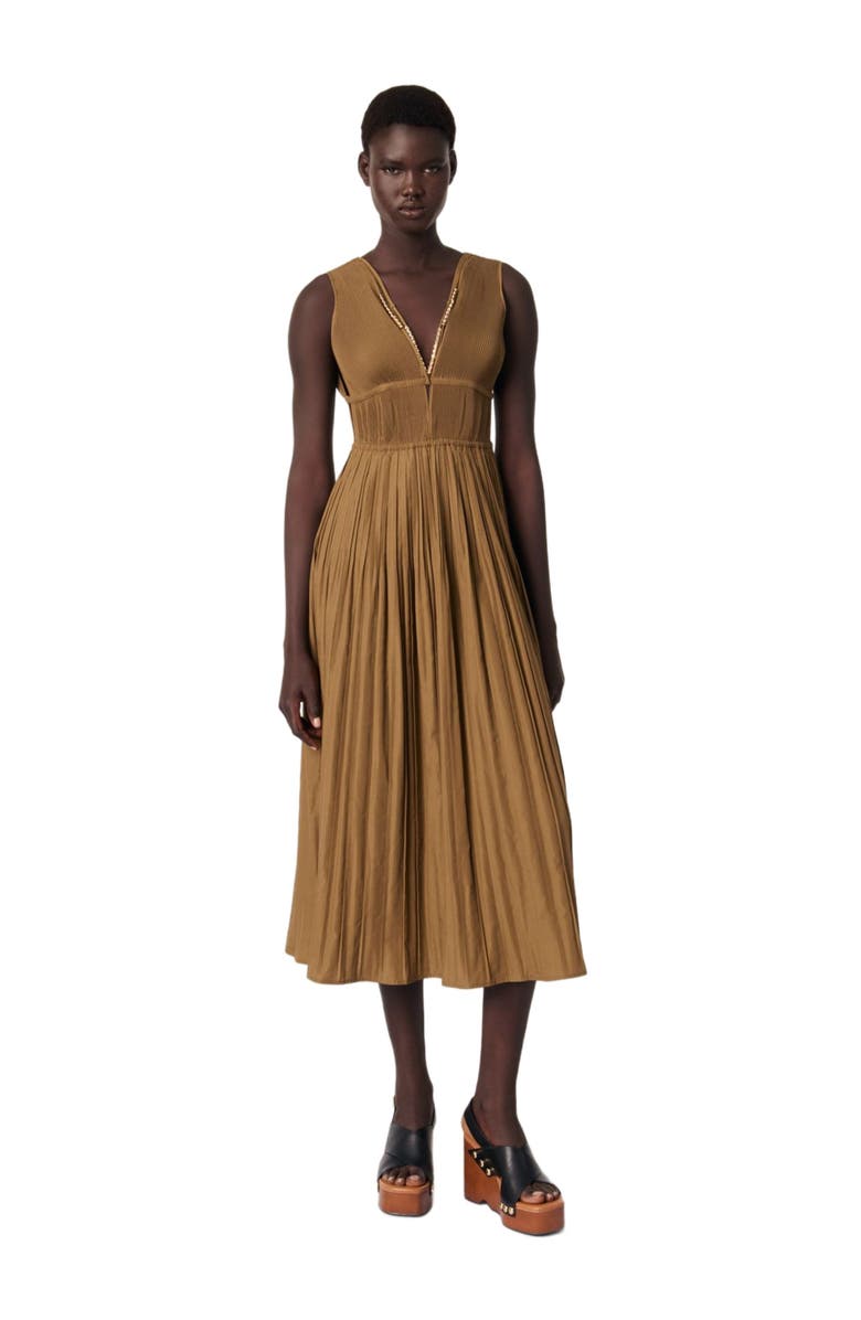 maje Jewellery neckline pleated dress, Main, color, 