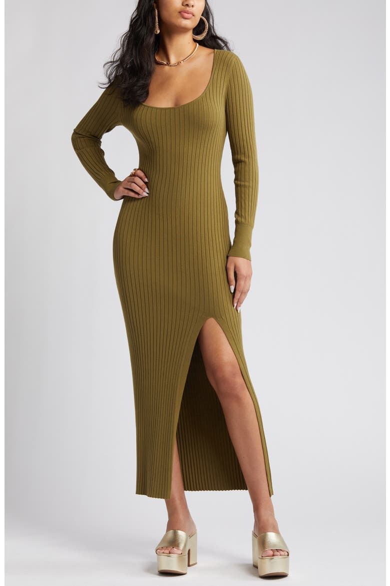 Scoop Neck Long Sleeve Rib Sweater Dress, Alternate, color, OLIVE SPHAGNUM