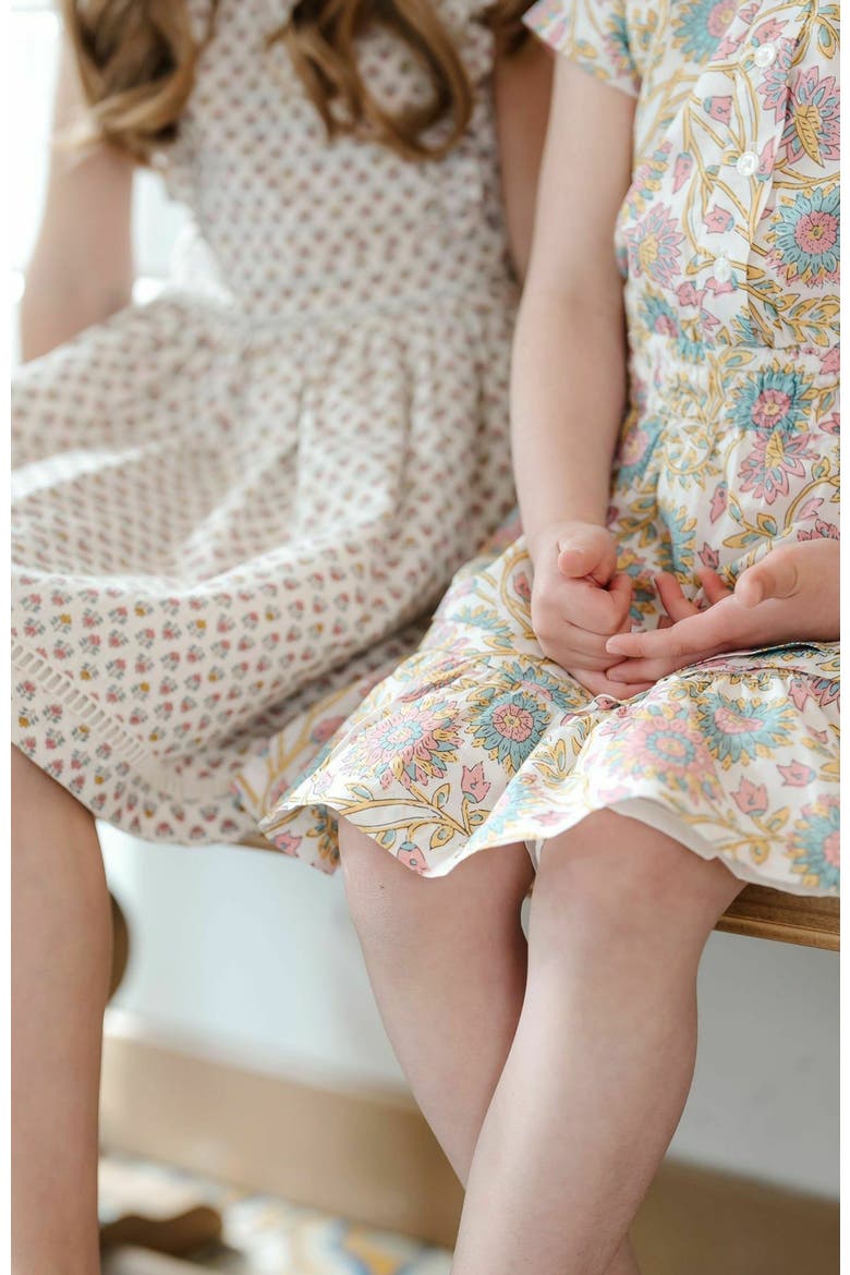Girls' Linen Pinafore Flutter Dress with Crochet Trim, Toddler, Alternate, color, Provence Mini Floral