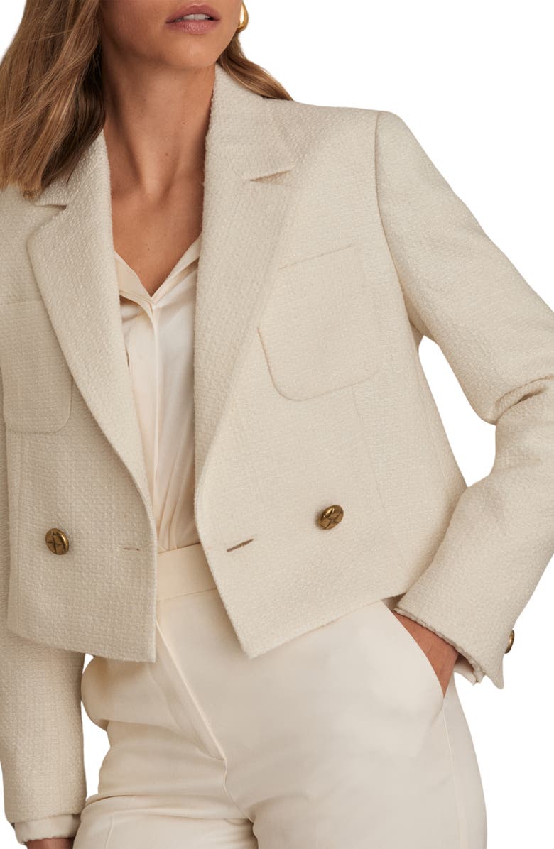 Reiss Mia Tweed Crop Jacket, Alternate, color, White