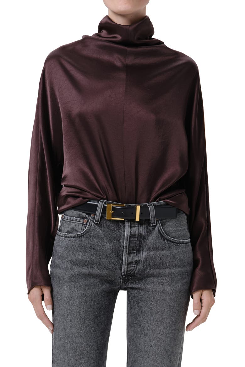 Ilaria Draped Mock Neck Top, Main, color, ESPRESSO DARK BROWN