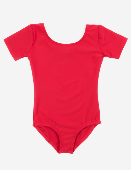 Leveret Girls Short Sleeve Leotard In Red