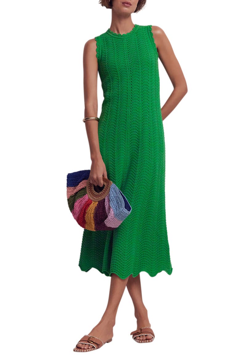 green crochet midi dress Women's Playful Spirit Striped Crochet Midi Dress in Green/White