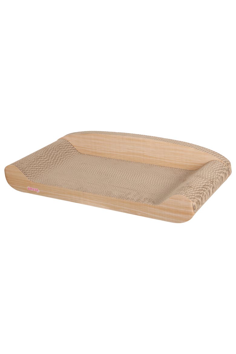 Montego Coastal Patterned Cardboard Lounge Bed Cat Scratcher with Catnip, Alternate, color, Oak Wood Finish
