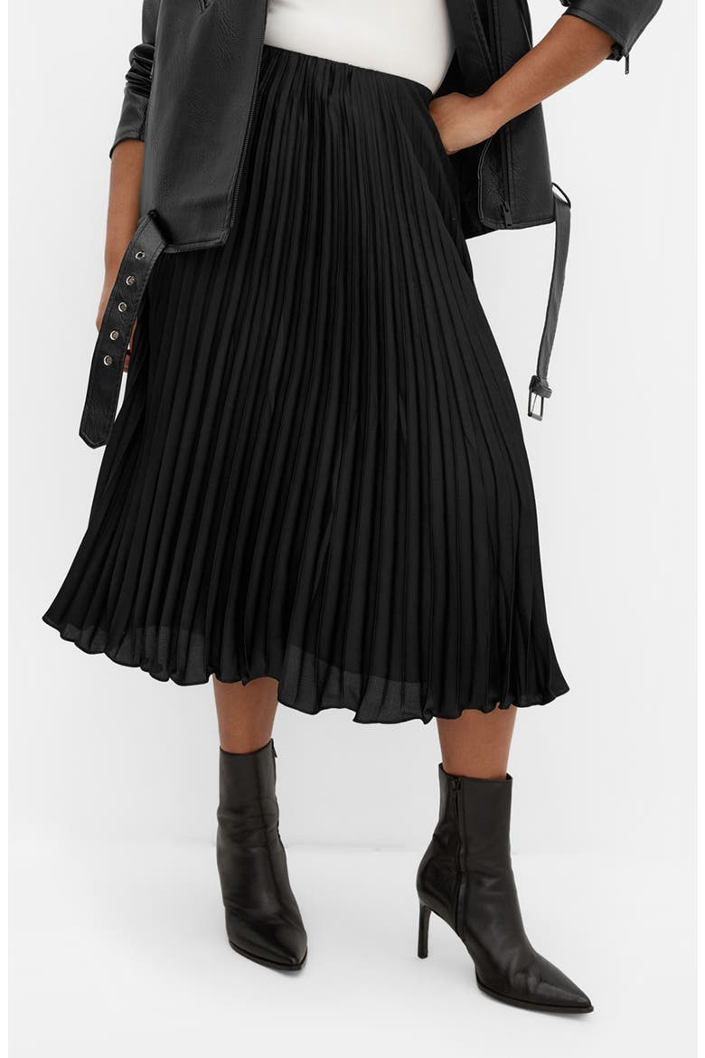 Selena Pleated Midi Skirt, Main, color, BLACK