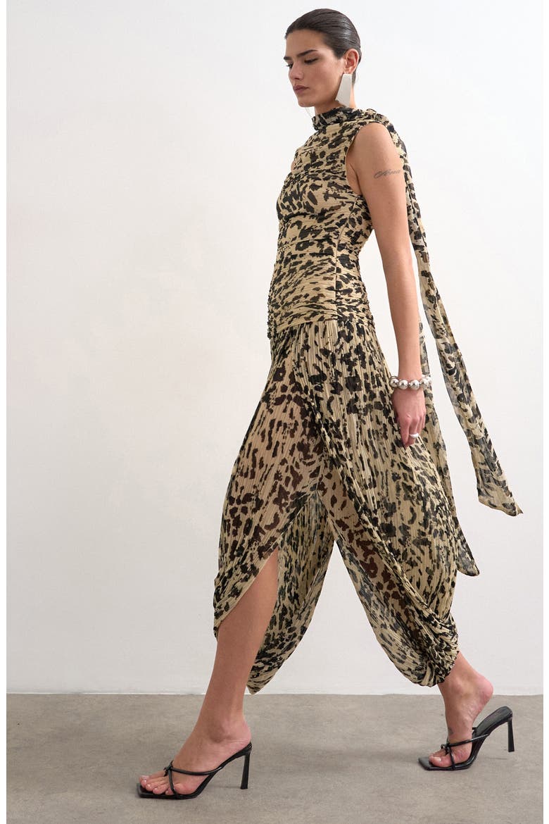 Chiffon Scarf Neck Midi Dress, Alternate, color, BLACK