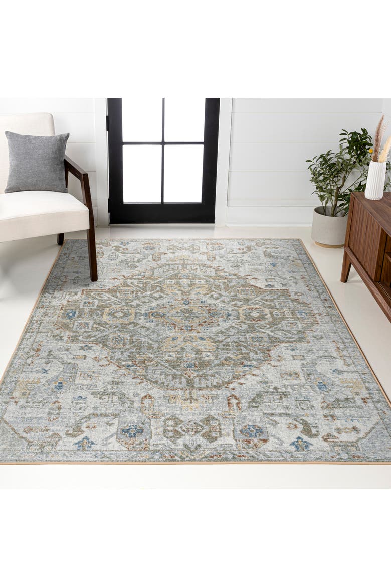 Shaemus Bohemian Medallion Low-Pile Machine-Washable Area Rug, Alternate, color, Cream/Brown/Green