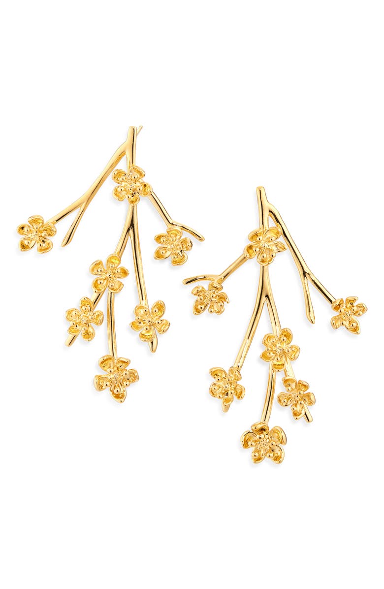 Oscar de la Renta Cherry Blossom Branch Earring, Main, color, Yellow Gold