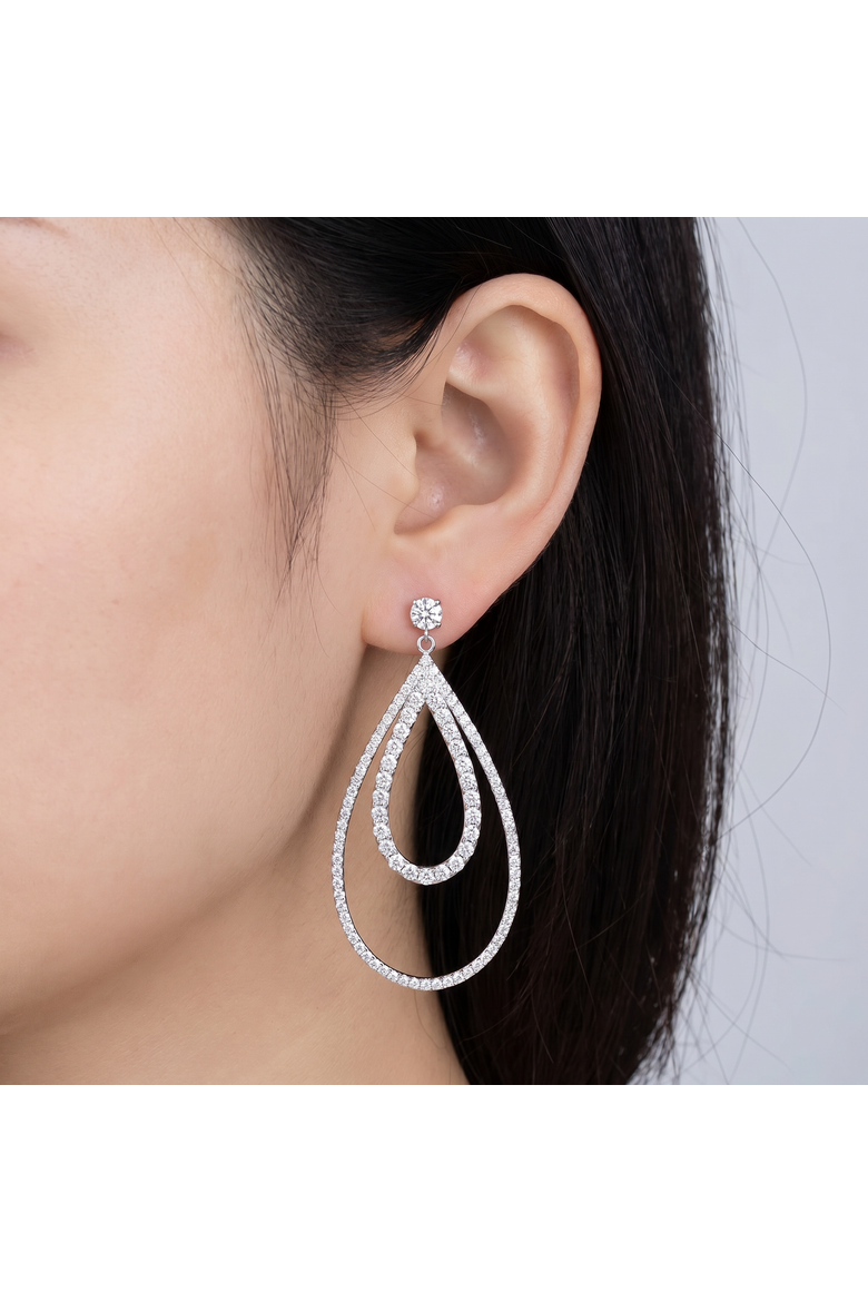 5 Ct Pear Shape Dangle Lab Grown Diamond Large Earrings Gold 2" Tall, Alternate, color, 10K White Gold