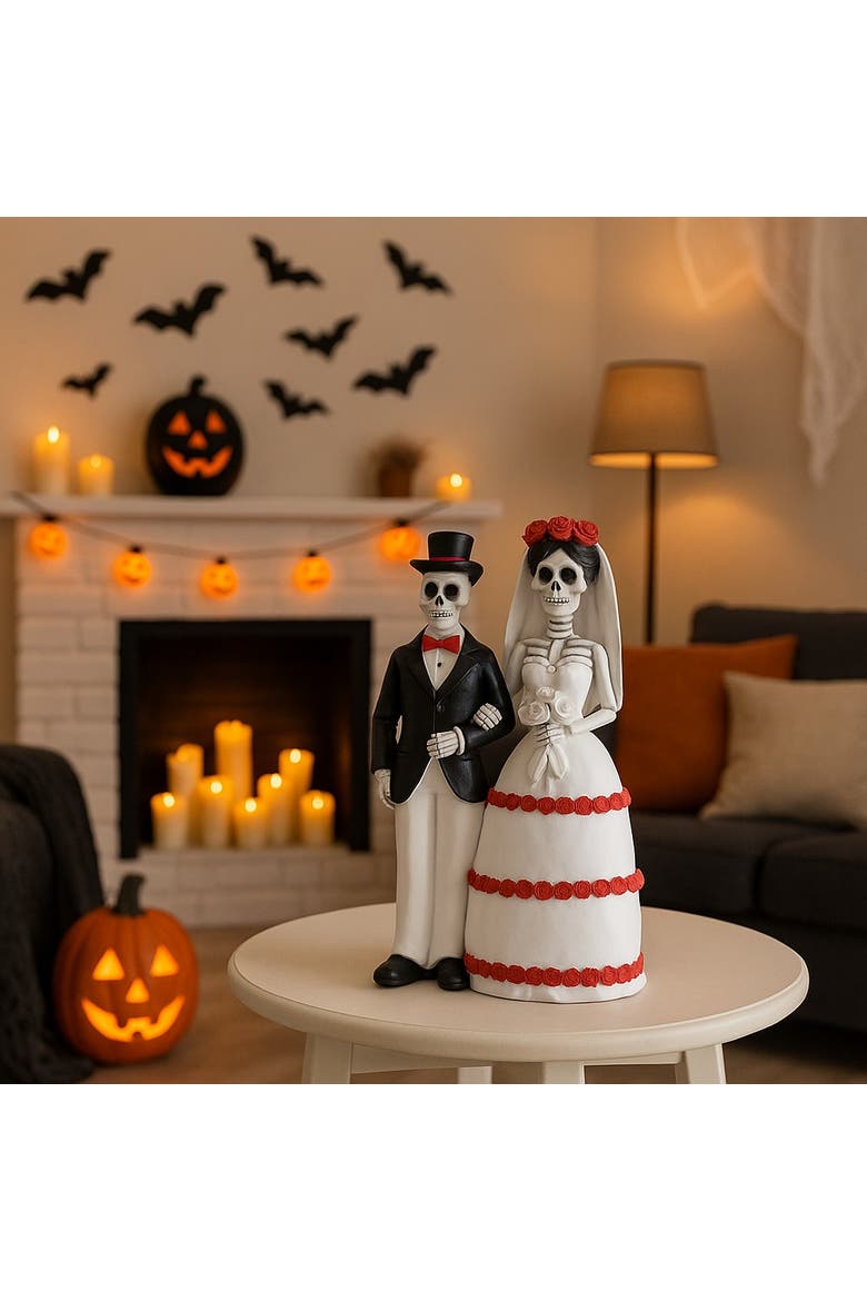 Skeleton Bride & Groom Dia de Los Muertos Figurine, Alternate, color, White