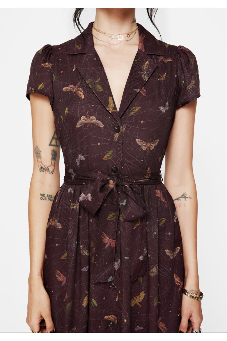 Celia Moth Printed Shirt Dress, Alternate, color, Dark Red