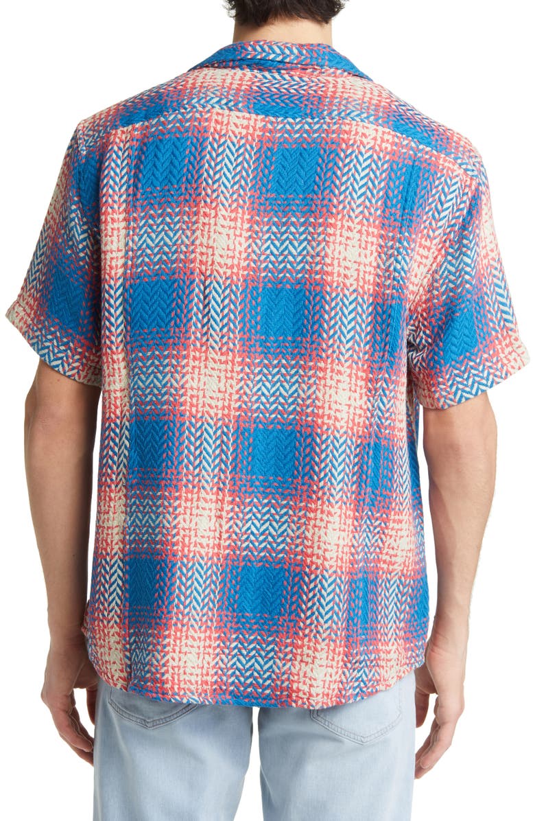 Corridor Acid Plaid Firecracker Short Sleeve Cotton Button-Up Camp Shirt, Alternate, color, 