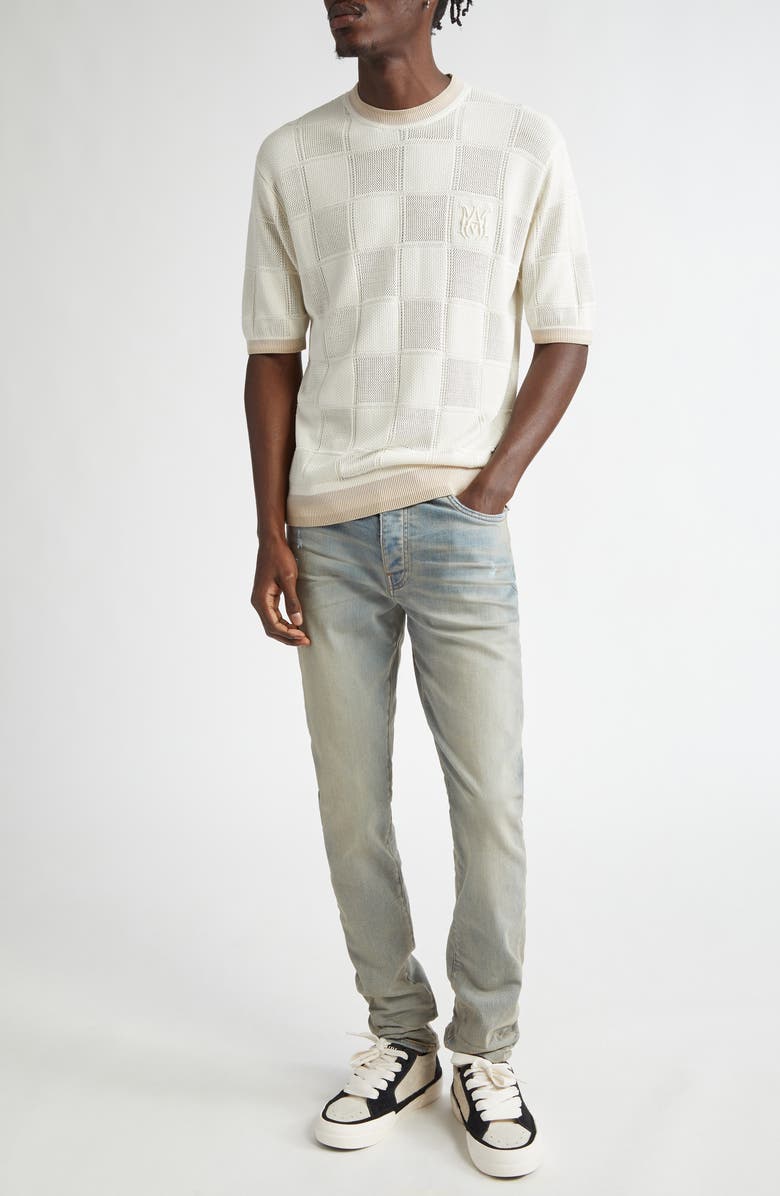 AMIRI Checkerboard Open Stitch Silk Blend Knit Top, Alternate, color, Birch