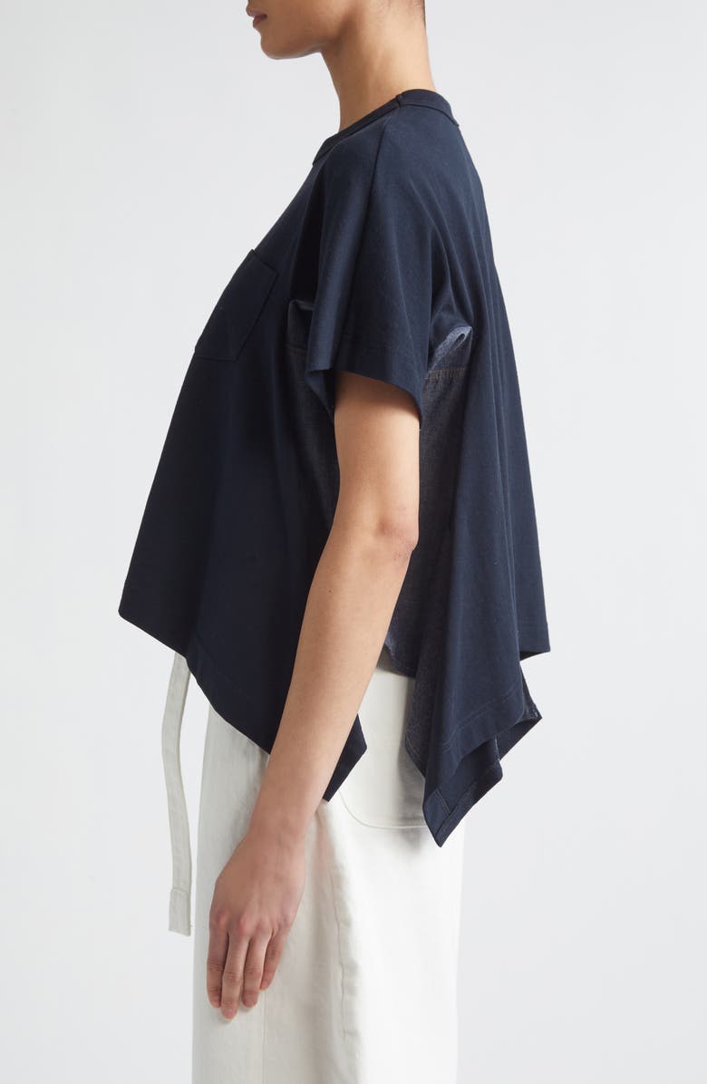 Sacai Lightweight Cotton Jersey & Denim T-Shirt, Alternate, color, Navy/ Blue