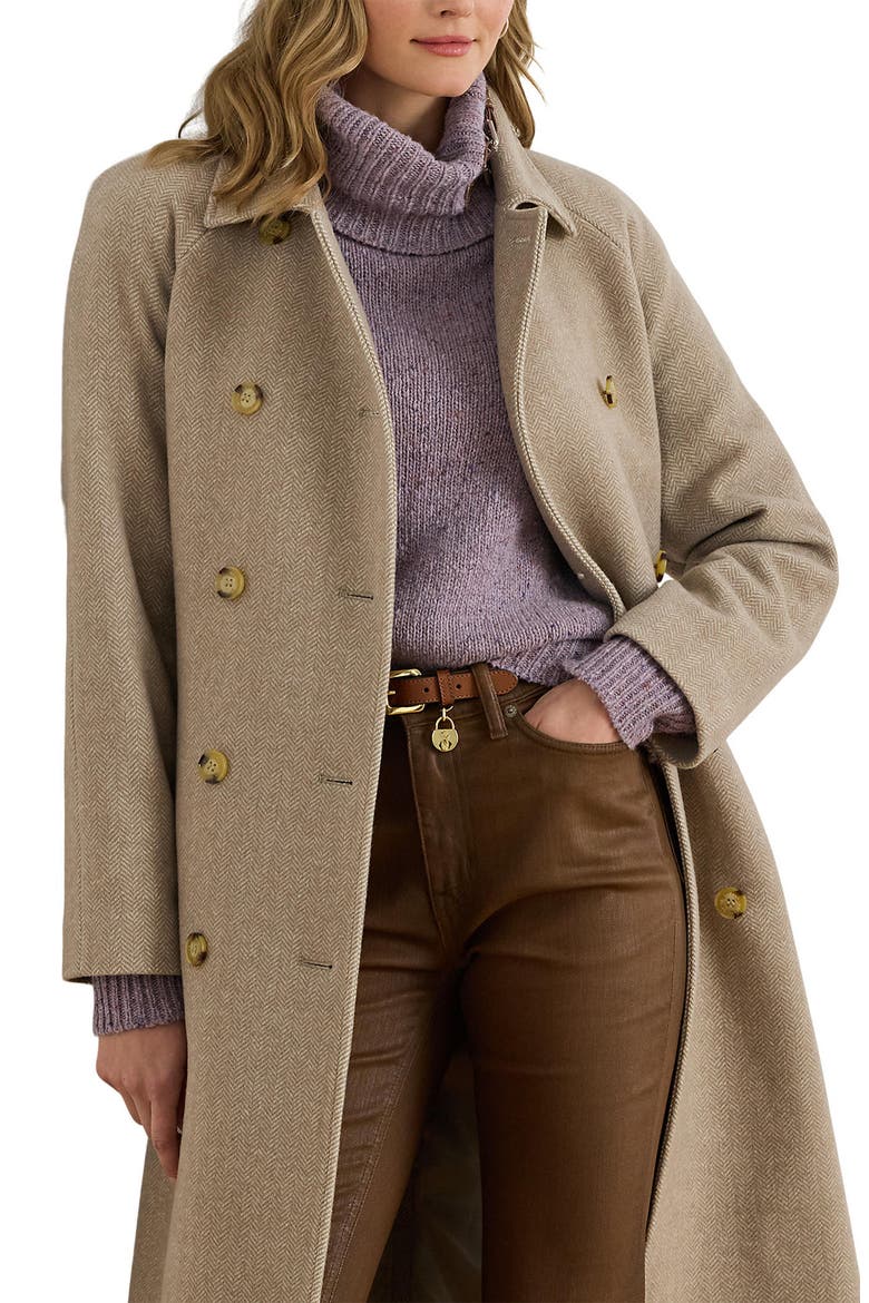 Plaid Belted Double Breasted Coat, Alternate, color, CAMEL/ CREAM PLAID