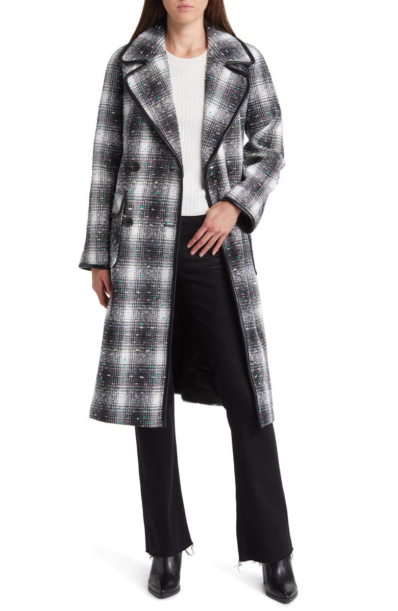 Avec Les Filles Plaid Tweed Double Breasted Coat, Main, color, 