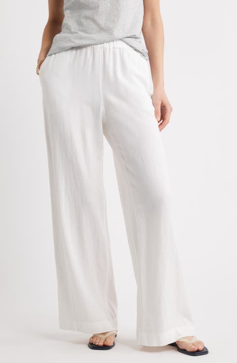 Wide Leg Pull-On Linen Blend Pants (Regular & Petite)