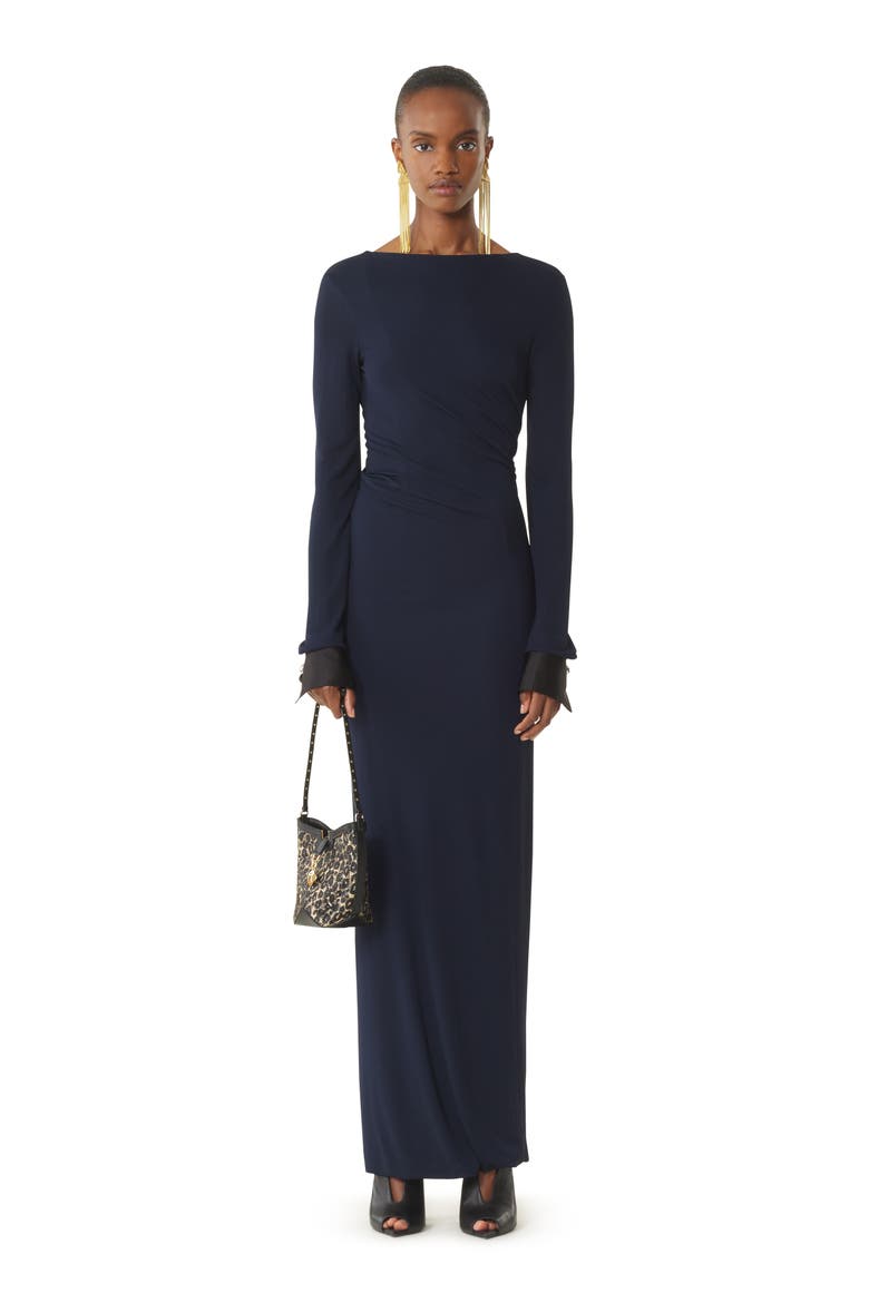 Draped Dress In Crepe Jersey, Main, color, Navy Blue