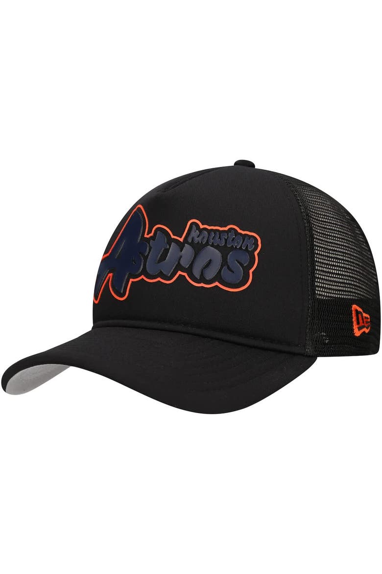 Men's New Era Black Houston Astros Retro Bold A-Frame Trucker 9FORTY Adjustable Hat, Main, color, Black