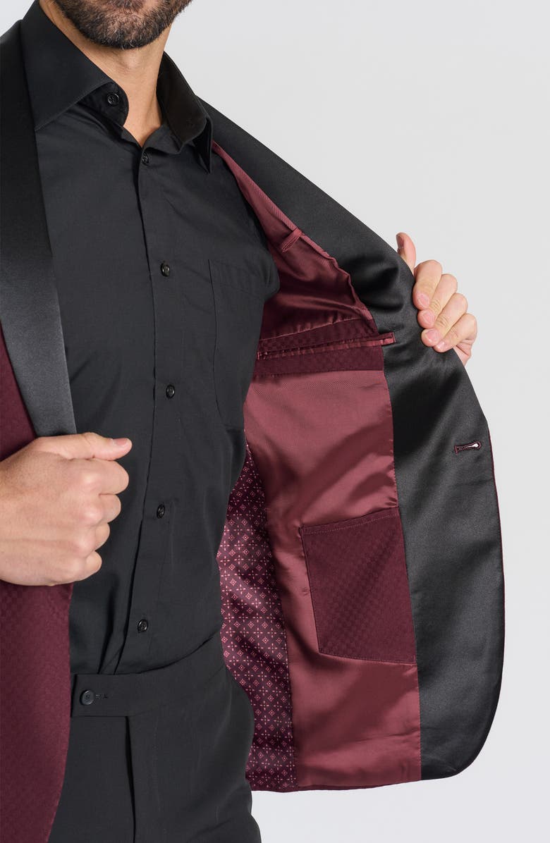 SAVILE ROW CO Tonal Jacquard Dinner Jacket, Alternate, color, Burgundy