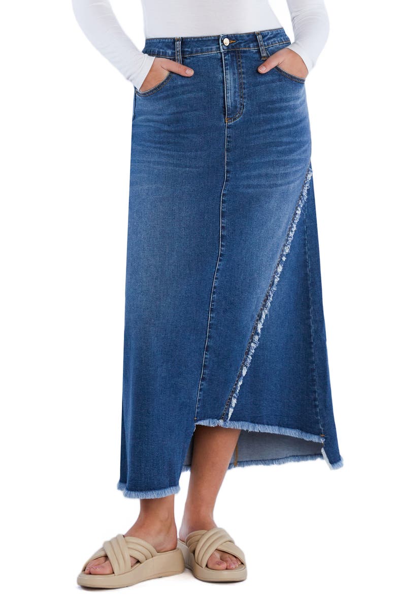 Two Step Denim Maxi Skirt, Main, color, FLOUNCE BLUE