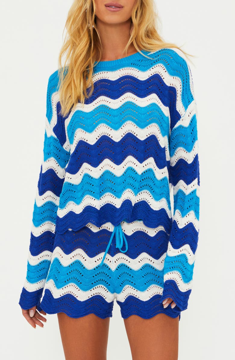 Beach Riot Beach Wavy Stripe Pointelle Cover-Up Sweater, Main, color,