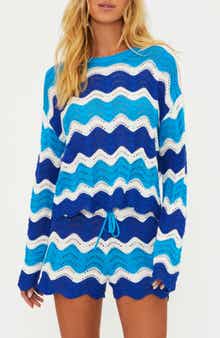 Beach Riot Beach Wavy Stripe Pointelle Cover-Up Sweater