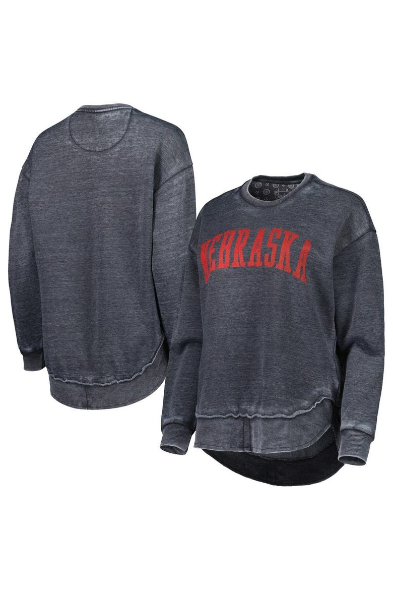 Women's Pressbox Black Nebraska Huskers Vintage Wash Pullover Sweatshirt, Main, color, Black