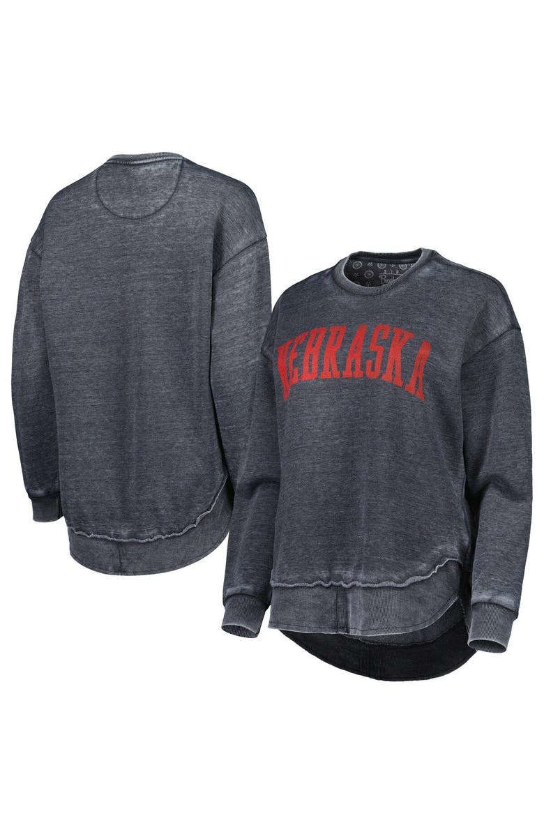 PRESSBOX Women's Pressbox Black Nebraska Huskers Vintage Wash Pullover Sweatshirt, Main, color, Black