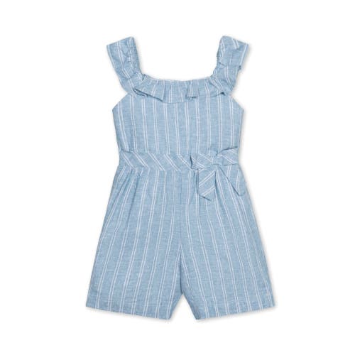 Hope & Henry Girls' Linen Ruffle Collar Romper, Kids In Mallorca Stripe