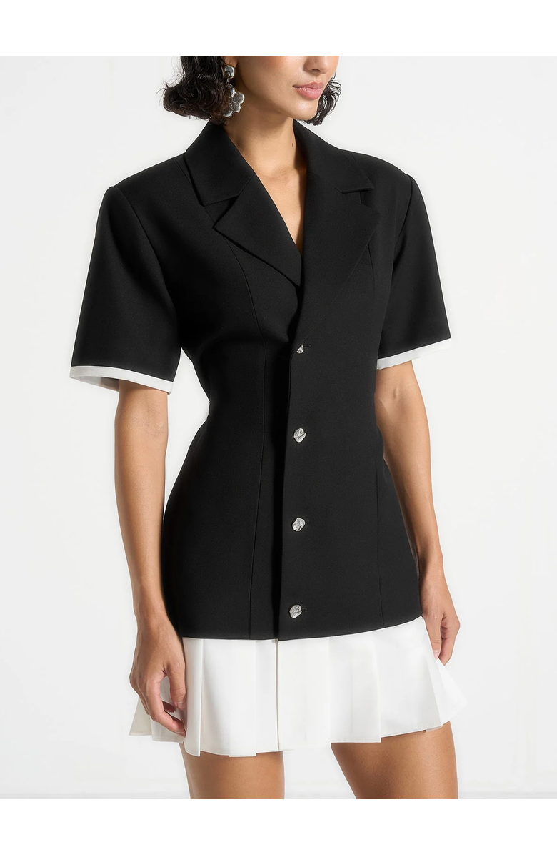 Manière De Voir Baya Tailored Cinch Waist Pleated Blazer Dress, Alternate, color, Black