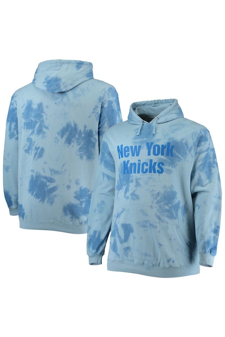 Men's Fanatics Branded Blue New York Knicks Big & Tall Wordmark Cloud Dye Pullover Hoodie, Main, color, Blue