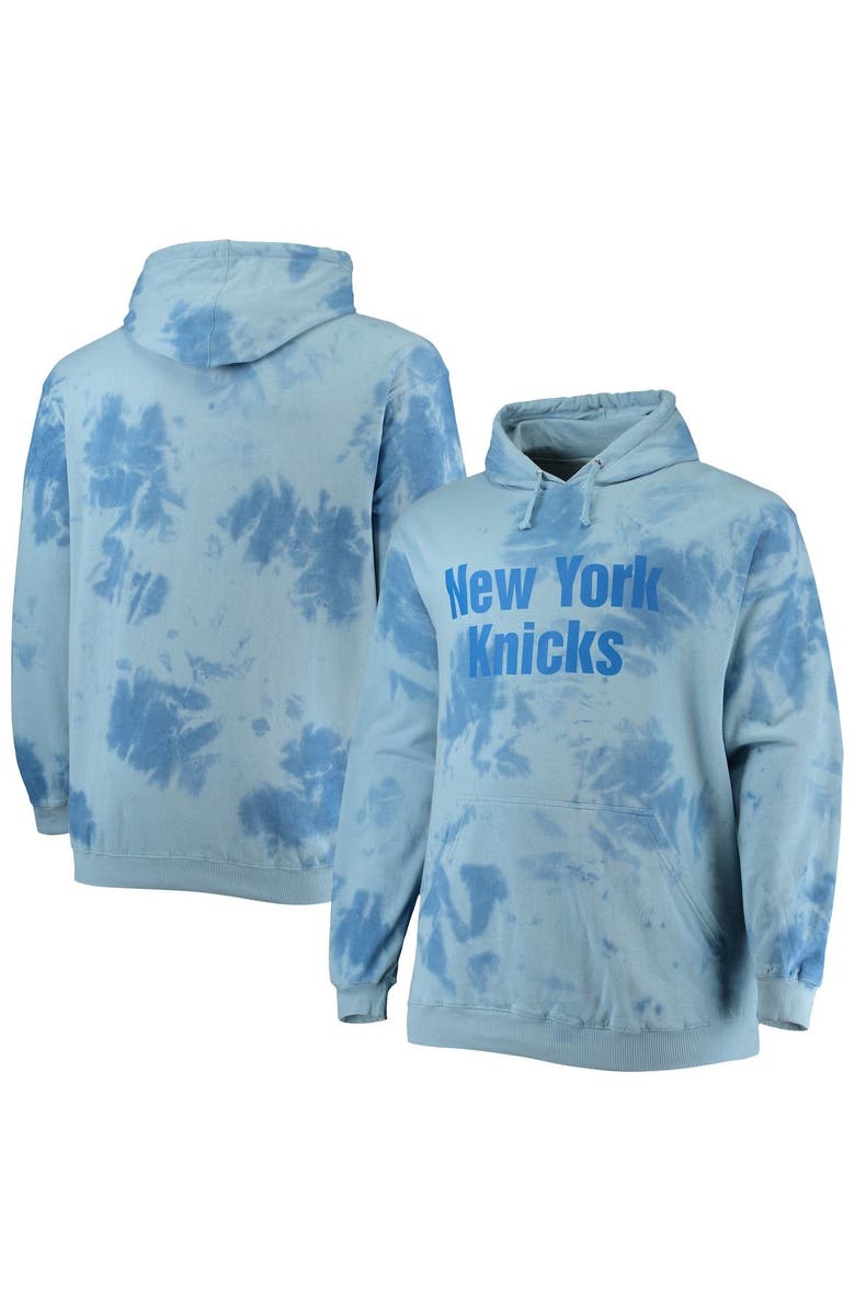 FANATICS Men's Fanatics Branded Blue New York Knicks Big & Tall Wordmark Cloud Dye Pullover Hoodie, Main, color, Blue