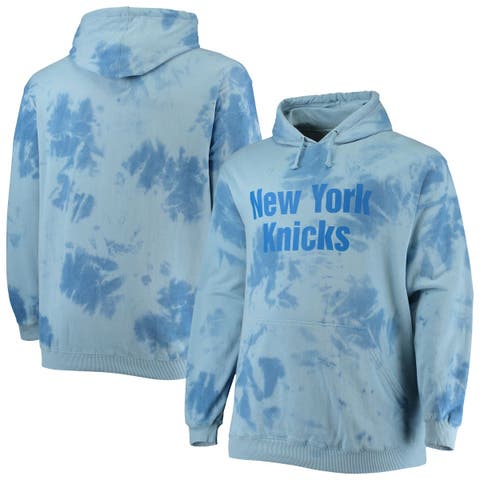 Men's Fanatics Branded Blue New York Knicks Big & Tall Wordmark Cloud Dye Pullover Hoodie