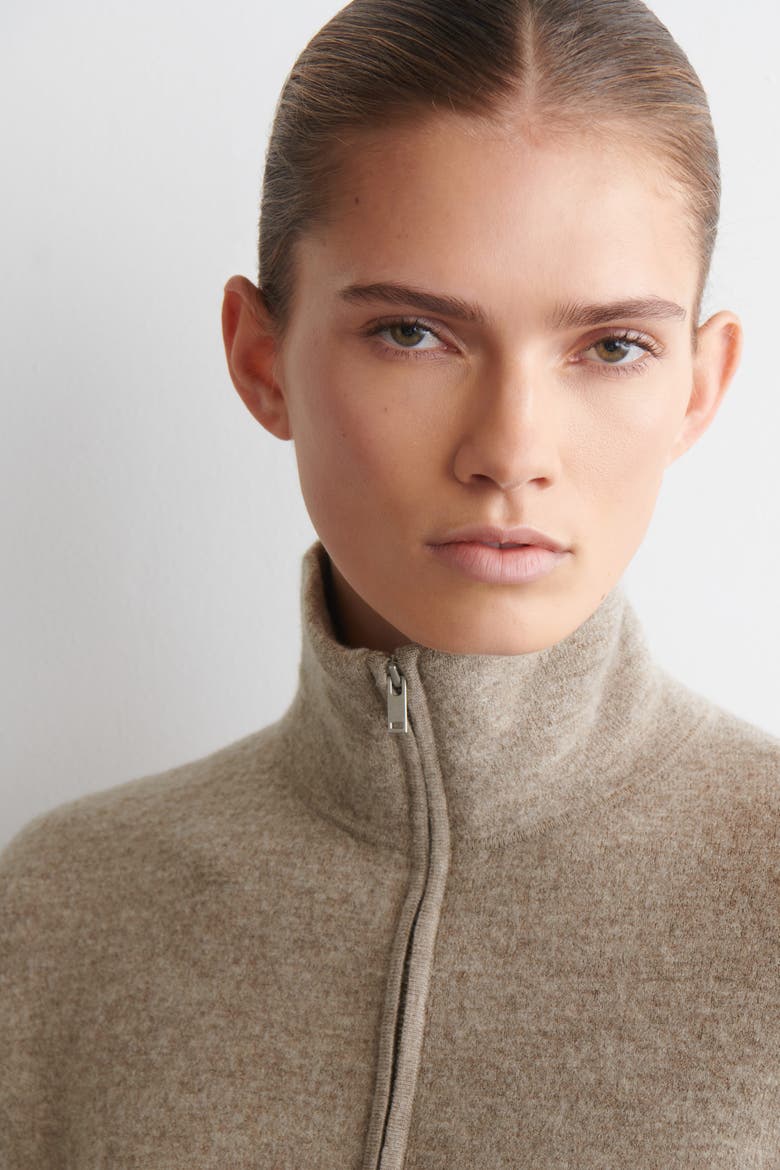 Boiled Merino Wool Zip-Up Sweater, Alternate, color, BEIGE MÉLANGE