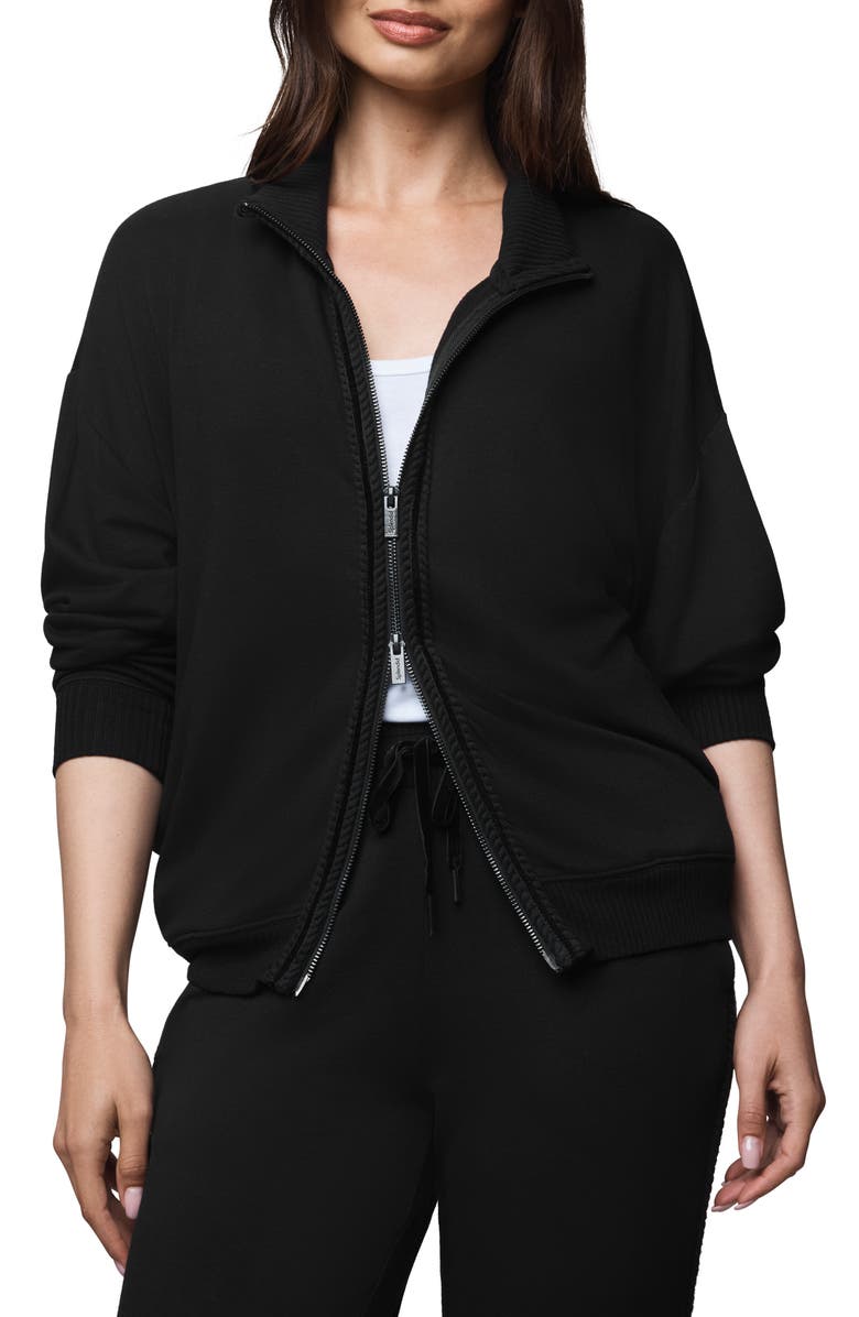 Splendid Supersoft Trim Detail Zip-Up Sweatshirt, Main, color, Black