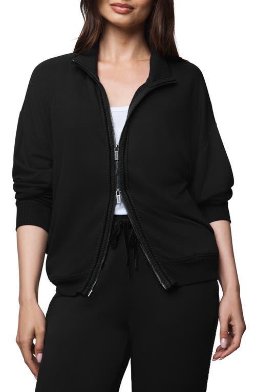 Splendid Supersoft Trim Detail Zip-up Sweatshirt In Black