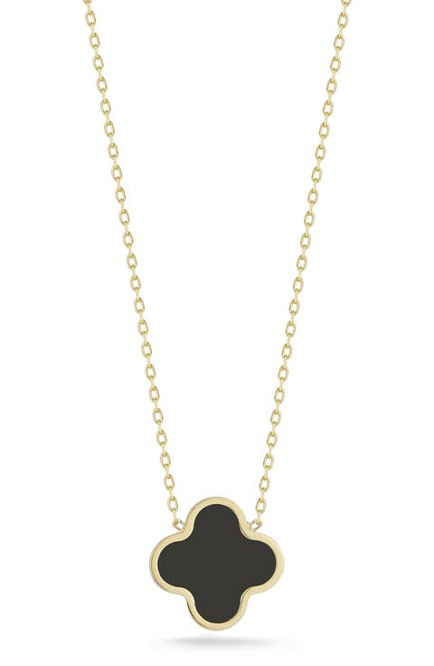 14K Gold Clover Inlay Pendant Necklace
