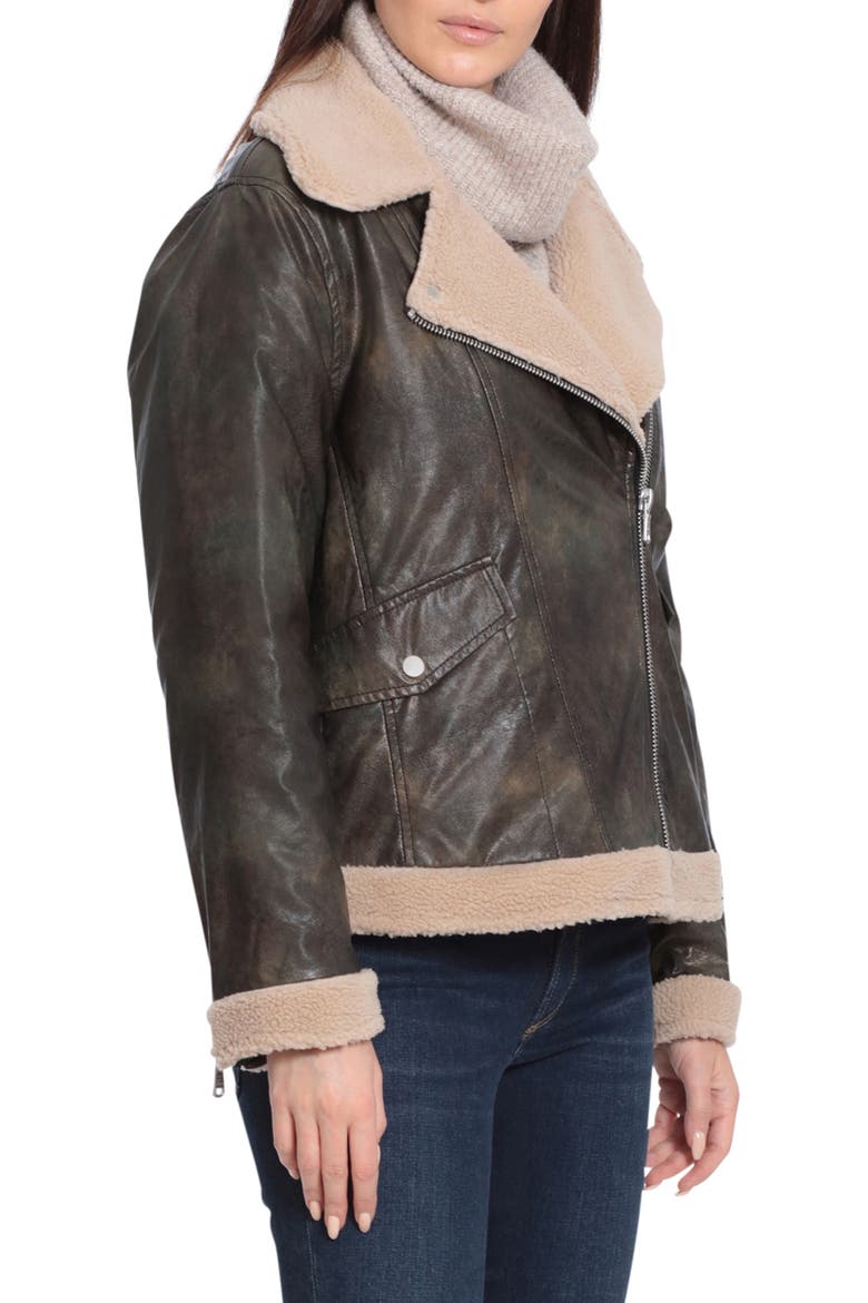 Relaxed Faux Shearling Moto Jacket, Alternate, color, CARBON/ OAT