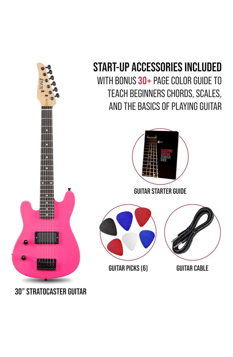 Lyxpro CS 30 Left Hand Electric Guitar Kit for Beginner with Amp Cable, 6 Picks & Guide, Alternate, color, Pink