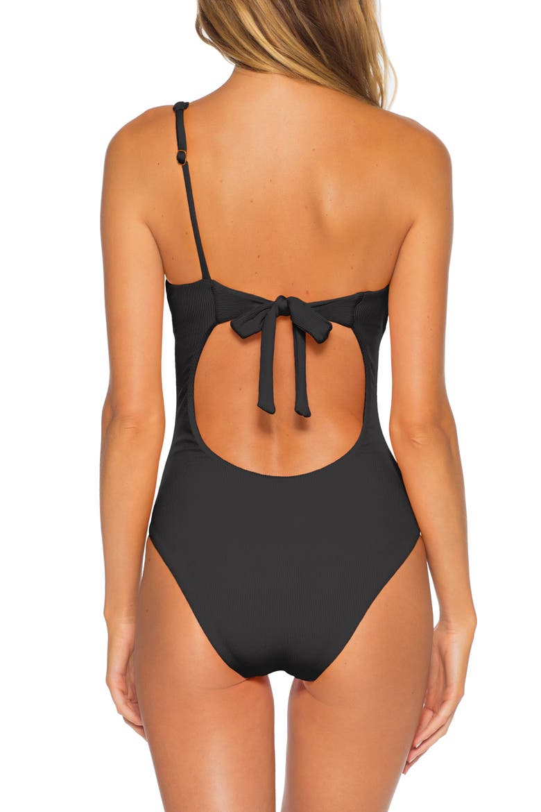 Fine Line One-Shoulder One-Piece Swimsuit, Alternate, color, BLACK