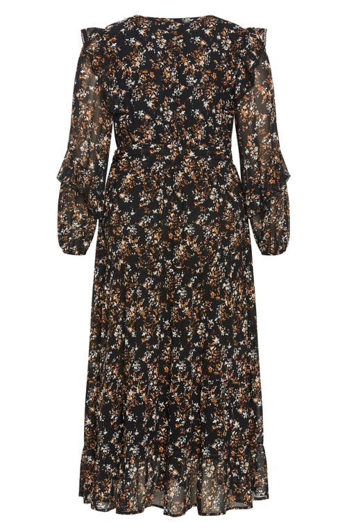 City Chic Lila Long Sleeve Maxi Dress In Fall Floral