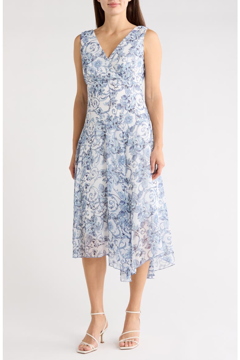 Floral Asymmetric Hem Midi Dress, Main, color, BLUE