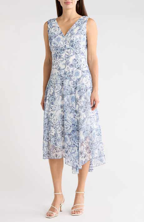 Connected Apparel Floral Asymmetric Hem Midi Dress