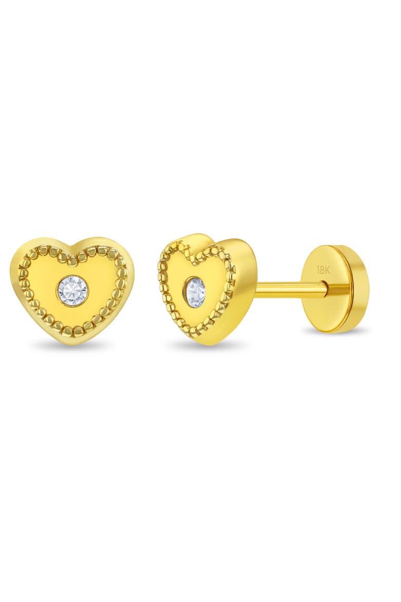 18k Clear Bezel Heart Girl Earrings, Main, color, Gold