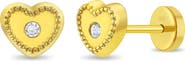 In Season Jewelry 18k Clear Bezel Heart Girl Earrings