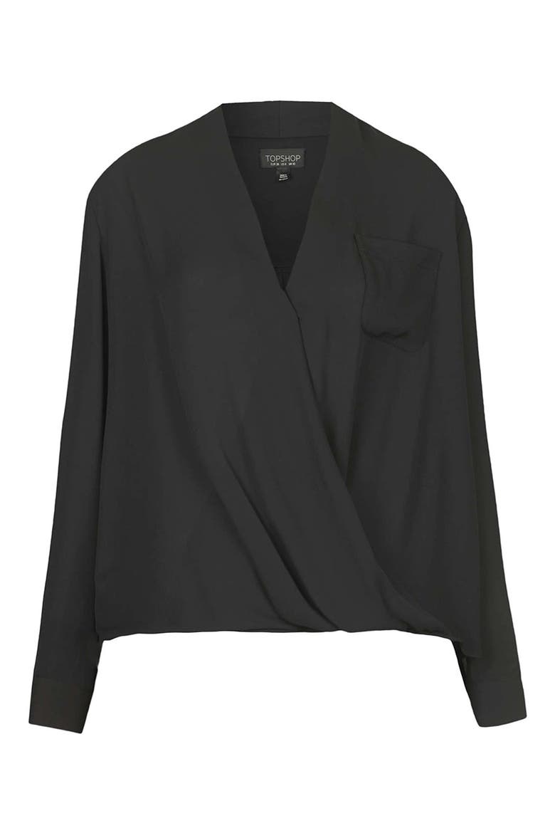 Surplice Pocket Blouse, Alternate, color, BLACK